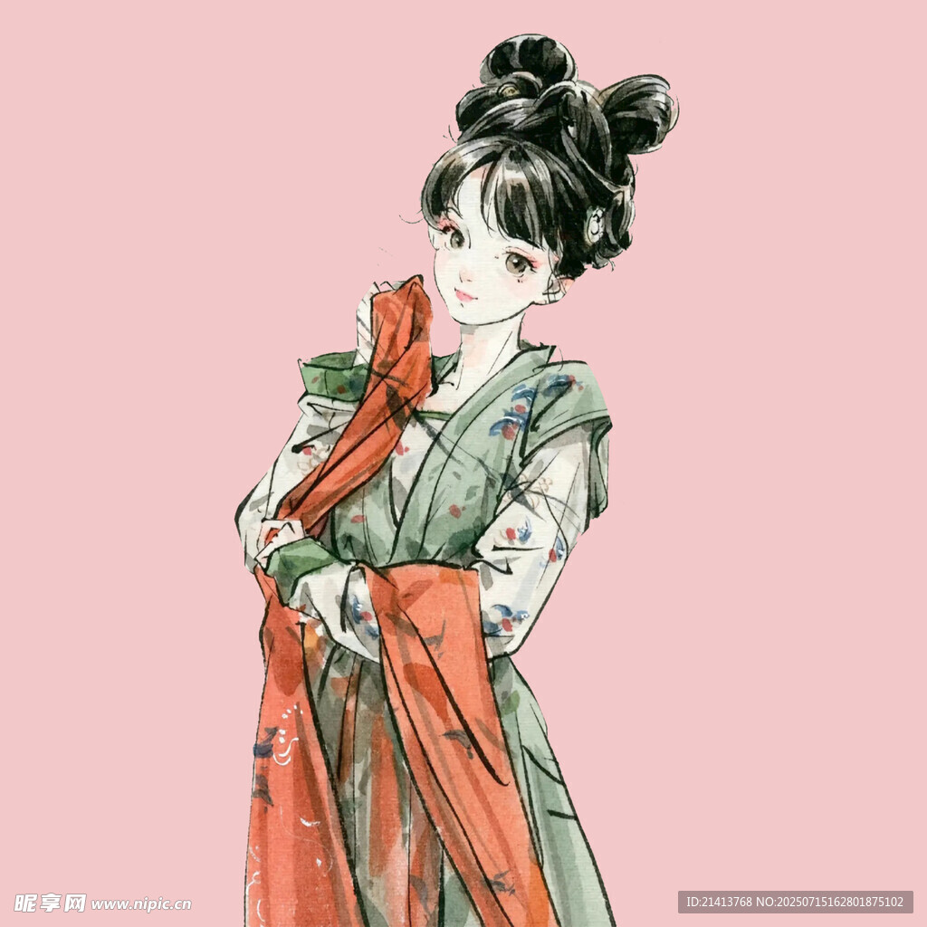 古风女子手持玫瑰