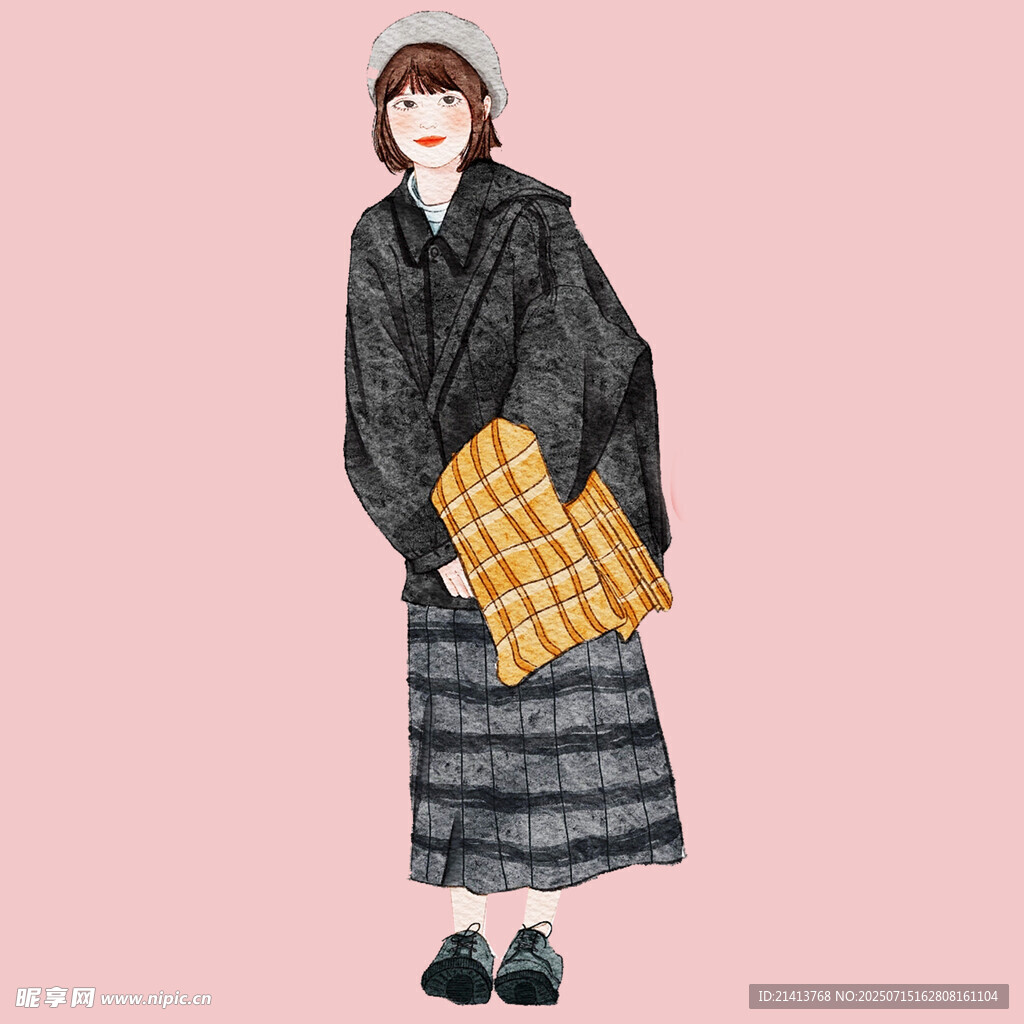 复古风女子手持格子物件