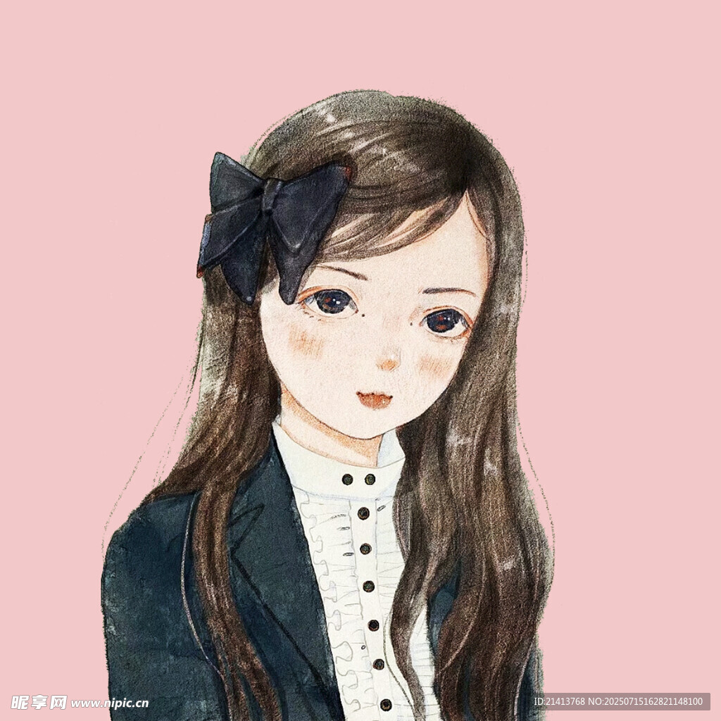 优雅长发女孩插画形象