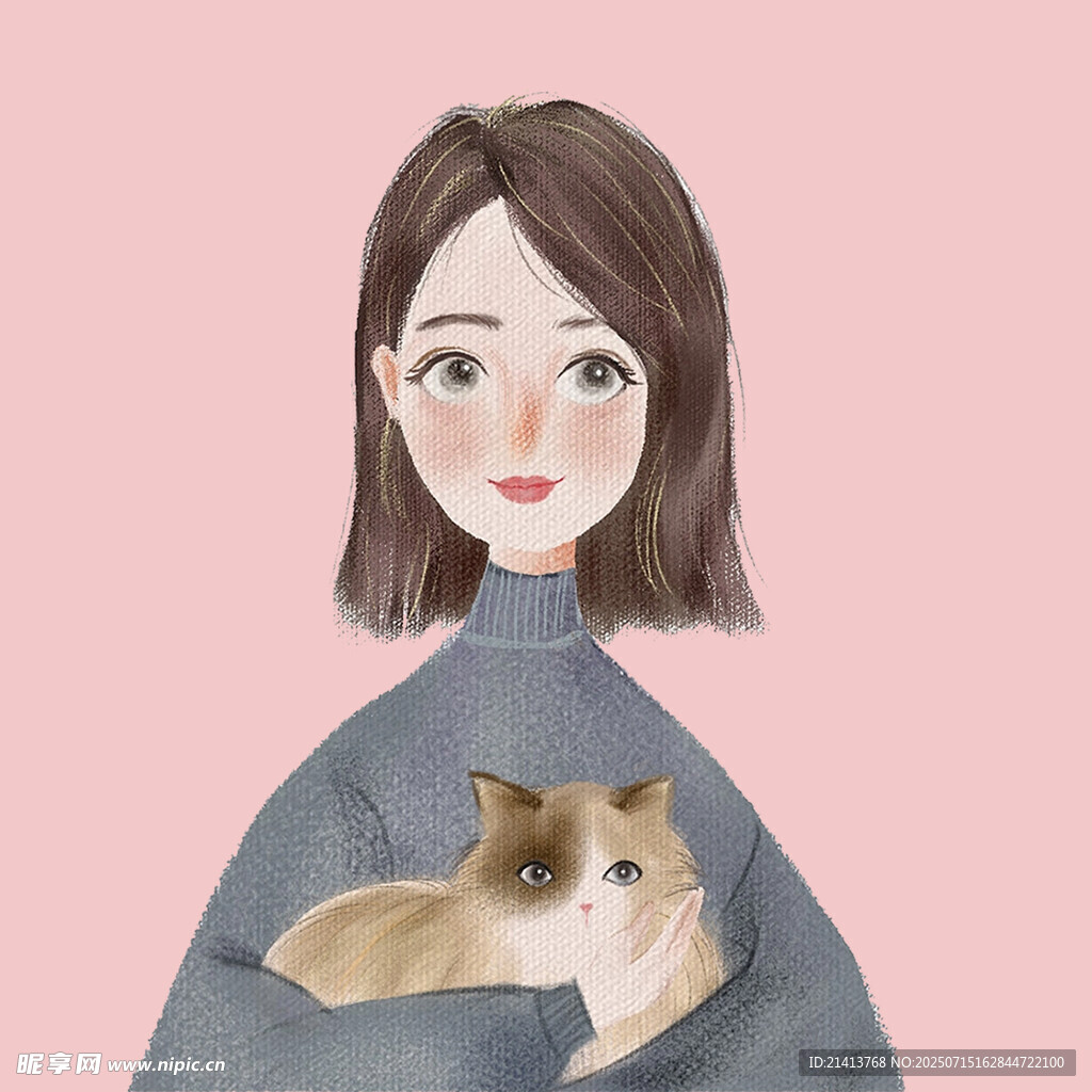 女孩怀抱猫咪的温馨画面