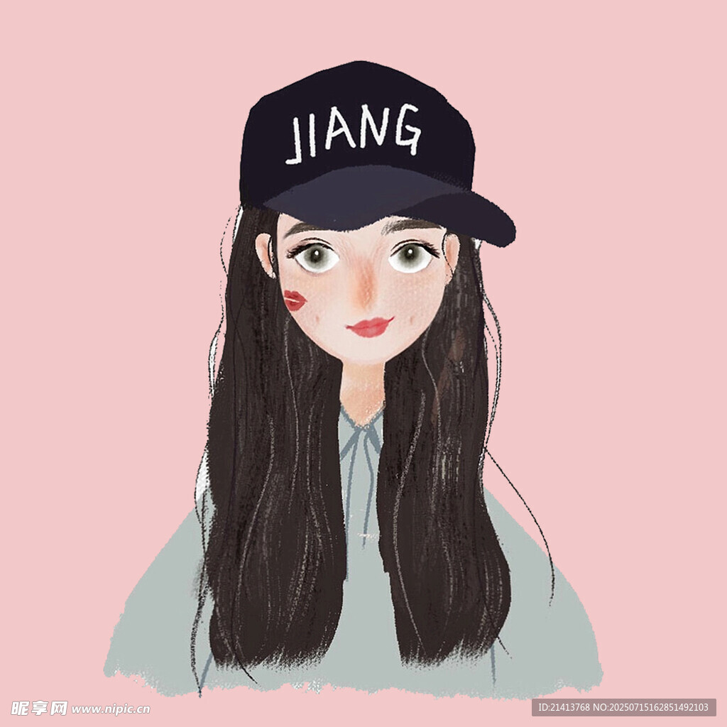 戴帽长发女孩插画
