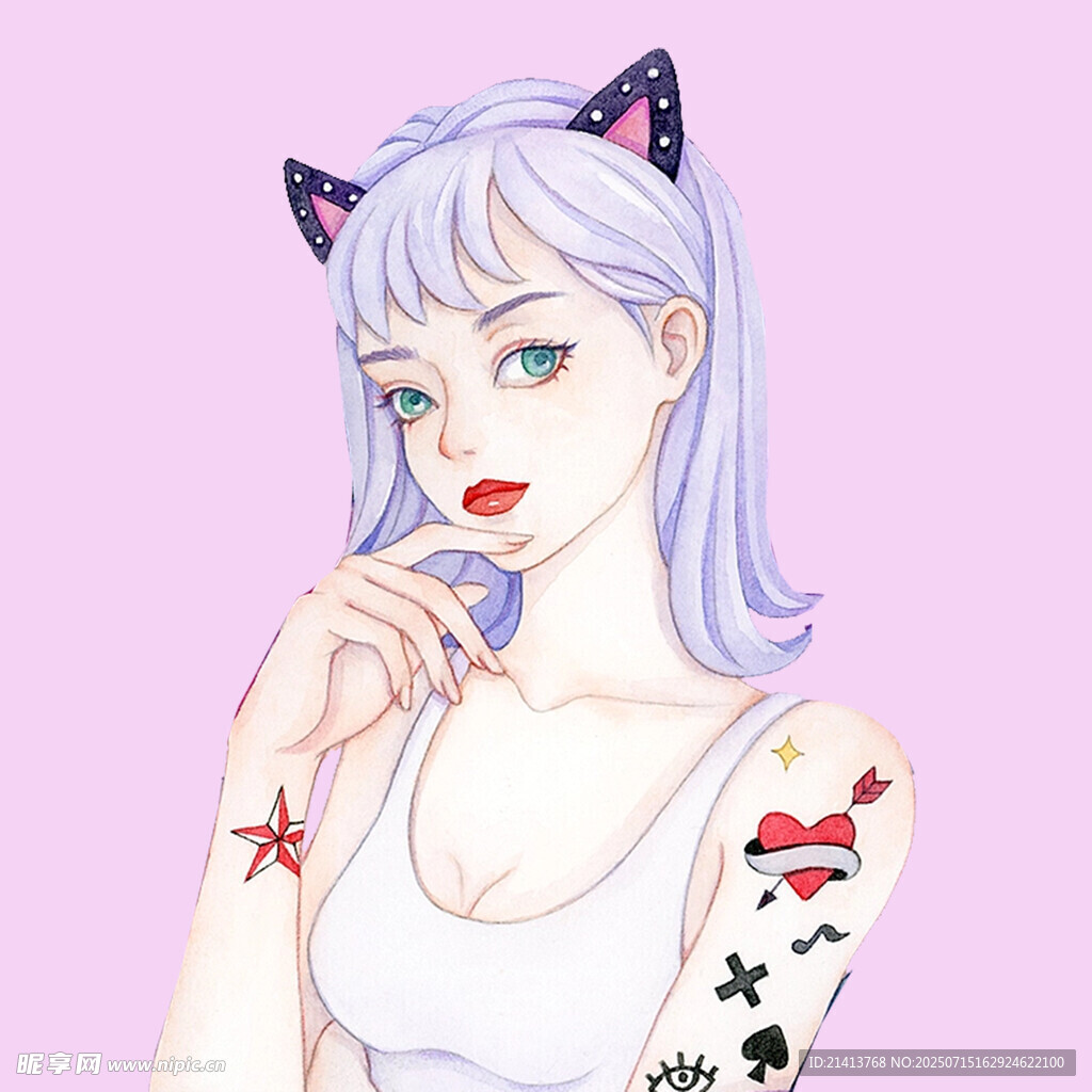 猫耳少女纹身造型展示