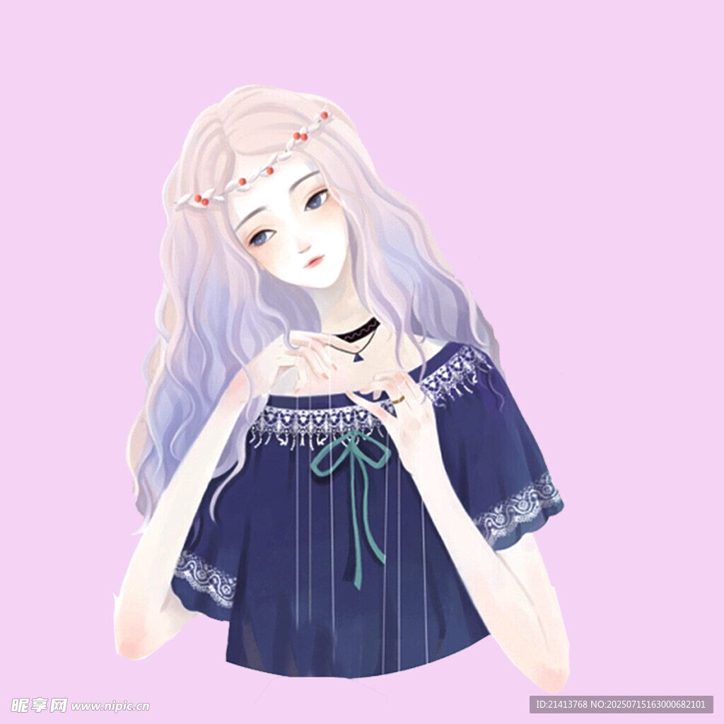 梦幻长发少女的清新装扮