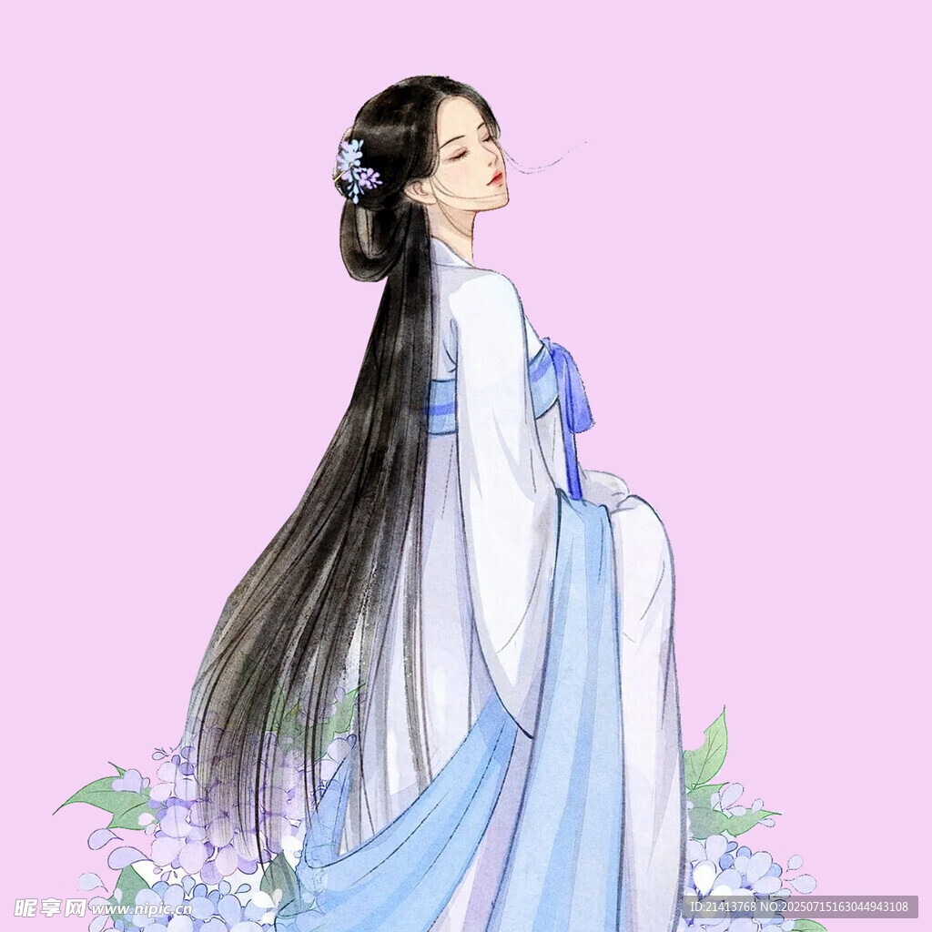 古风长发女子优雅侧立