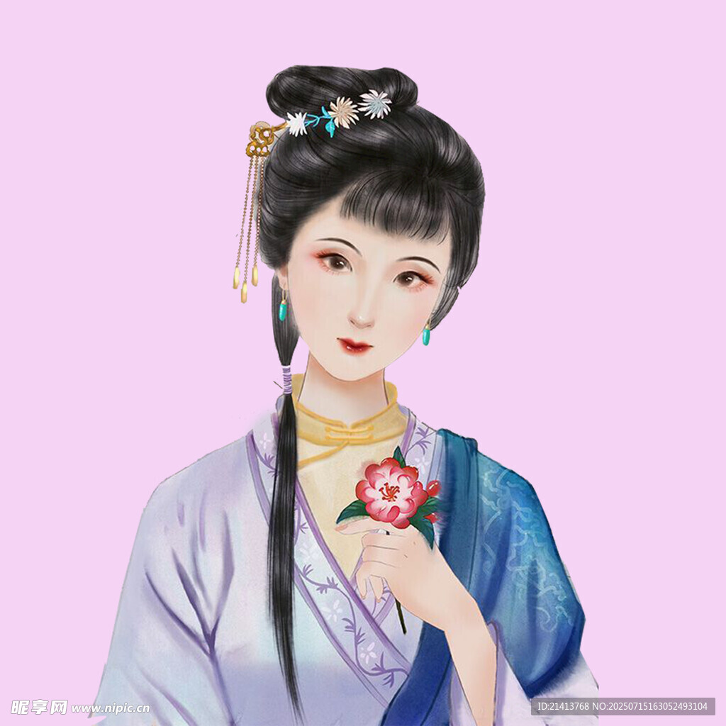 古典优雅古装女子持花图