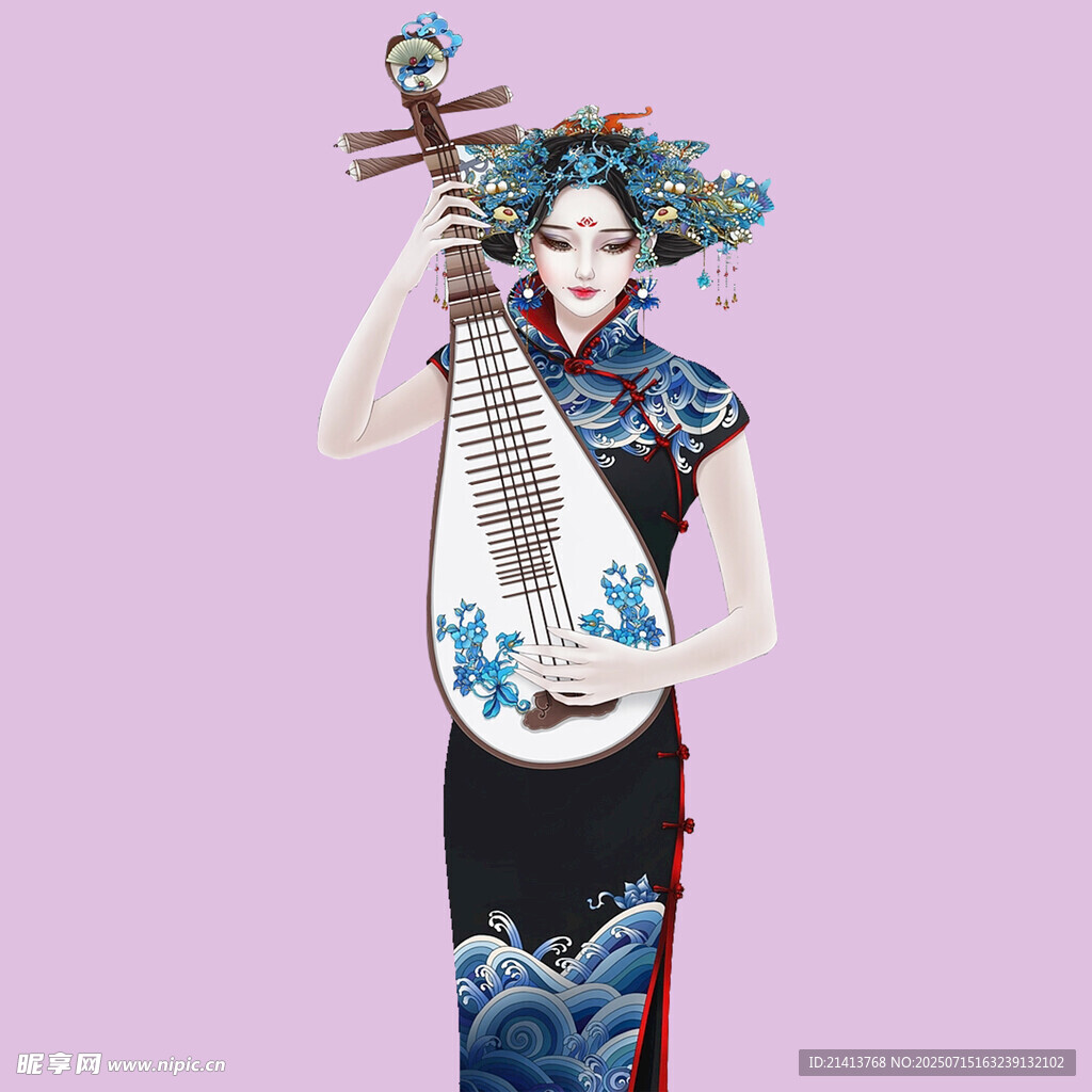 古典佳人持琵琶扮相优雅