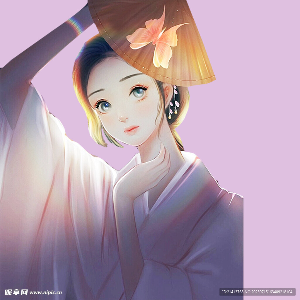 古风和服女子持扇优雅图
