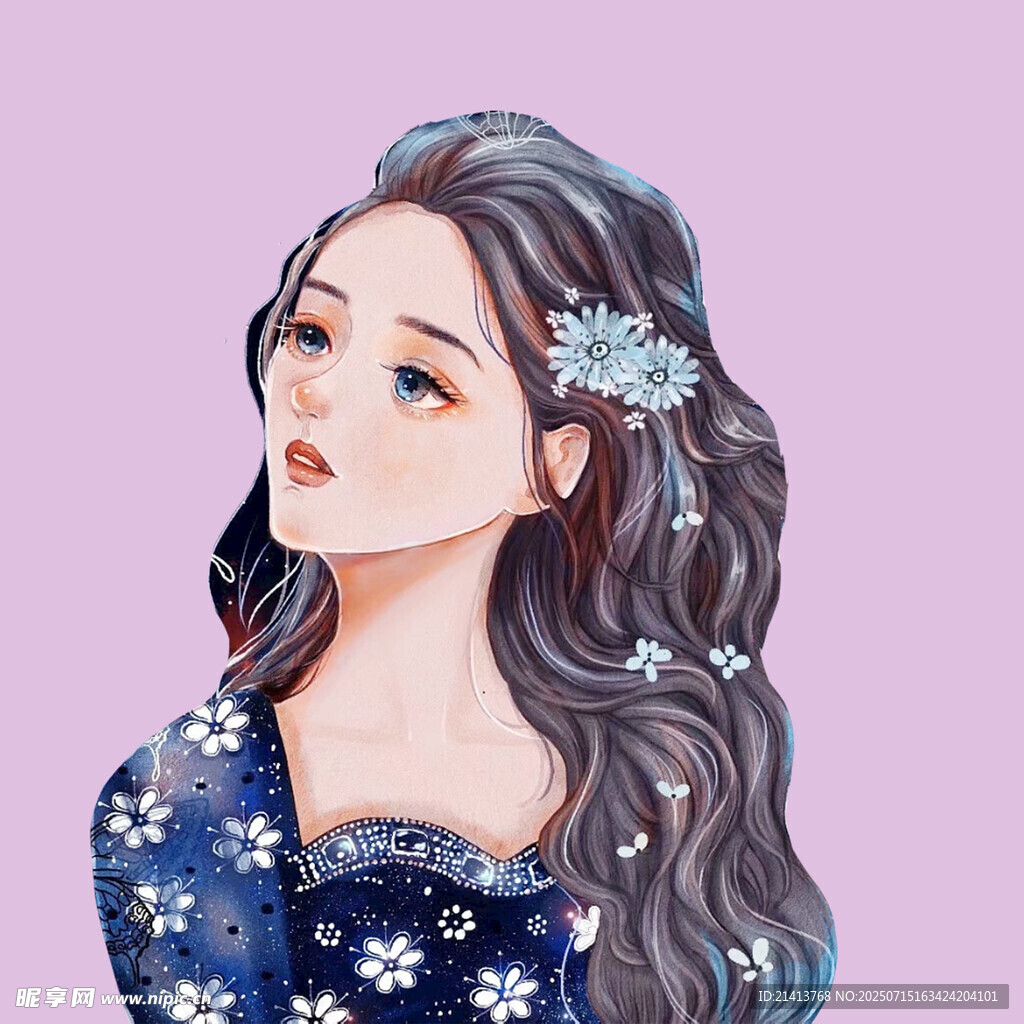 梦幻碎花少女插画