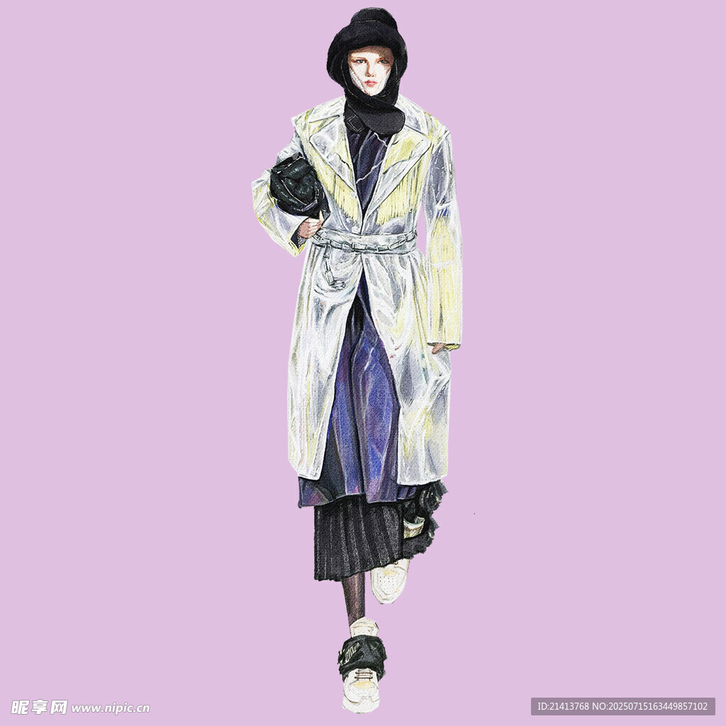 时尚长款风衣穿搭展示