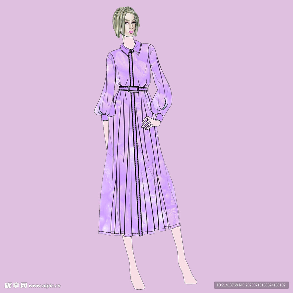 紫色条纹长裙女性设计图