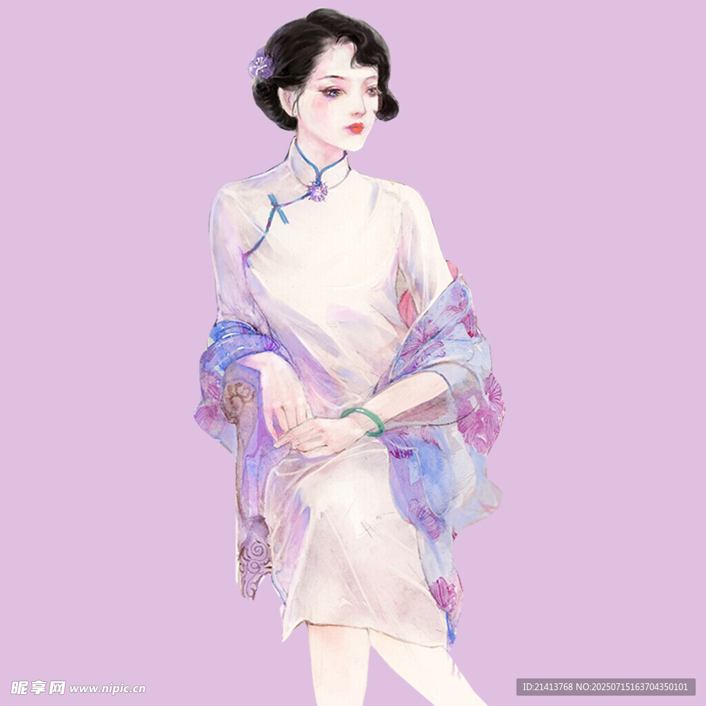 复古旗袍女子优雅姿态
