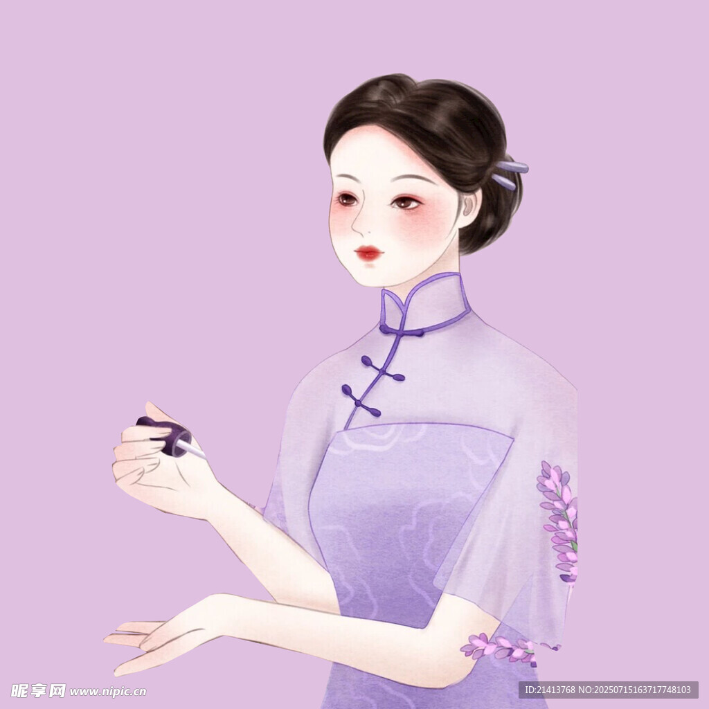 身着旗袍的优雅女子品茶