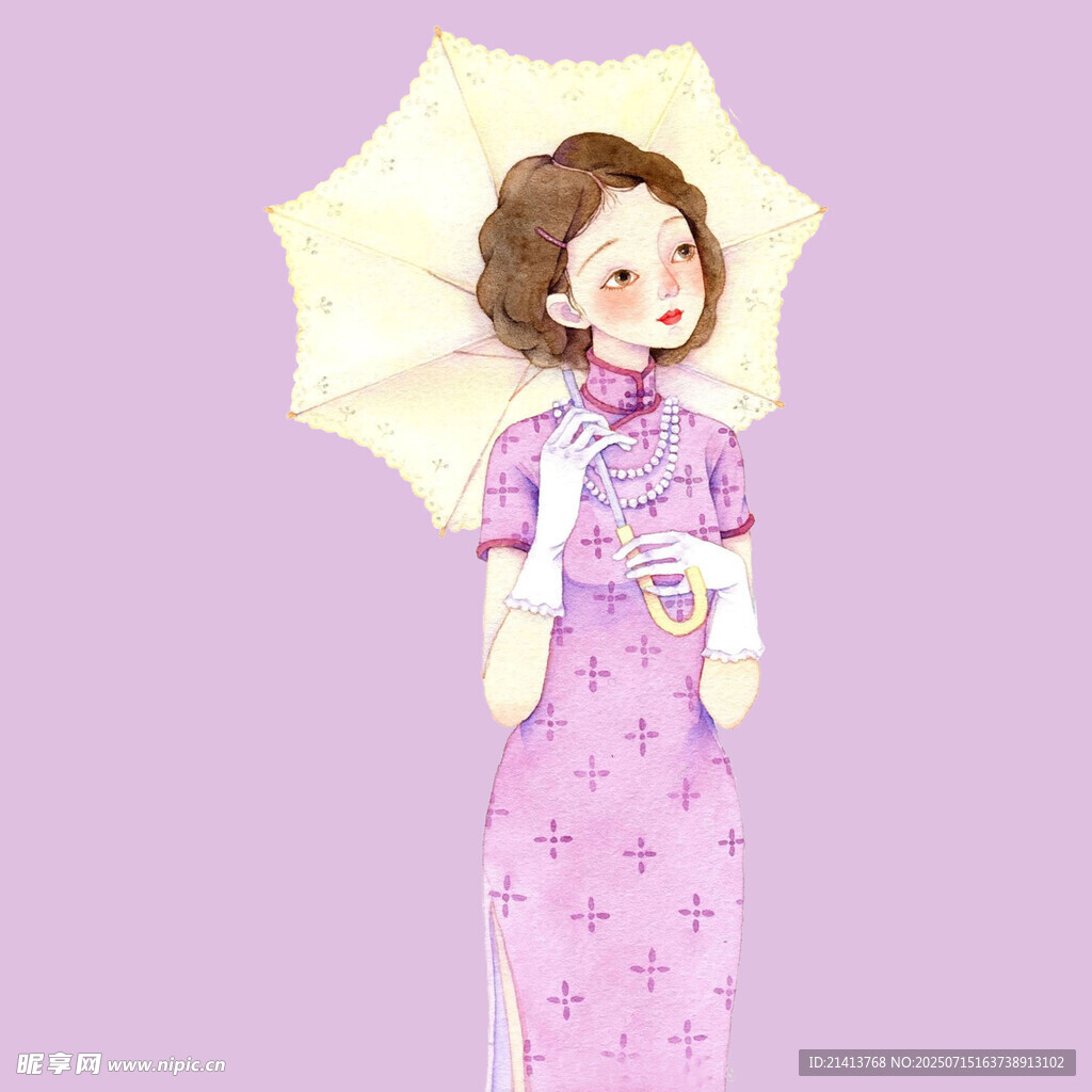撑伞旗袍女子优雅风情