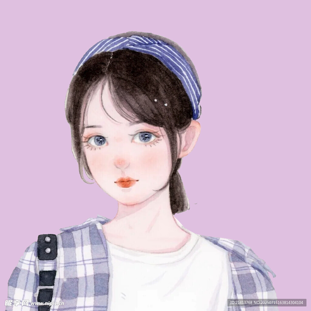 甜美格子装少女头像