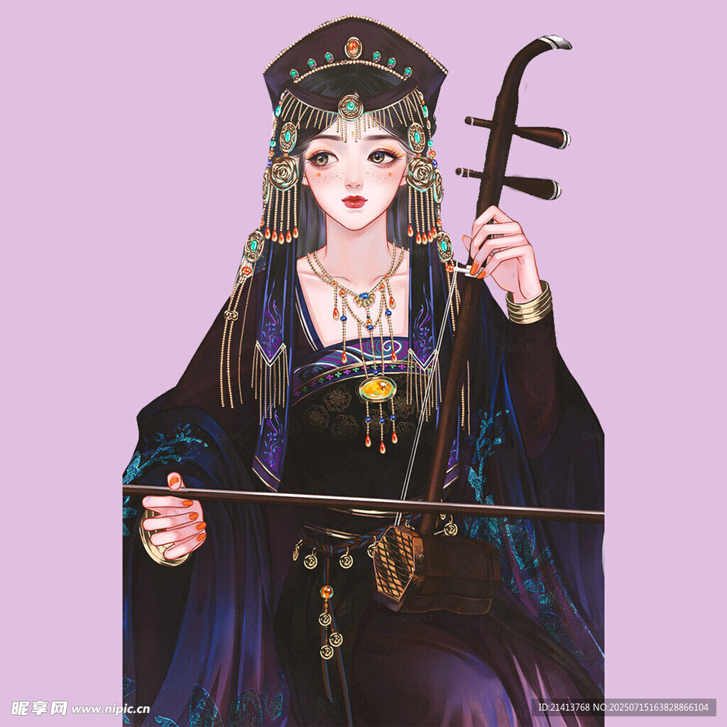 古风女子持二胡优雅演奏