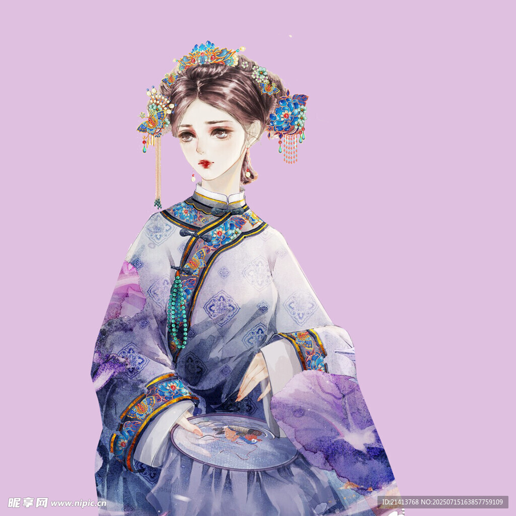 古风紫衣女子优雅插画