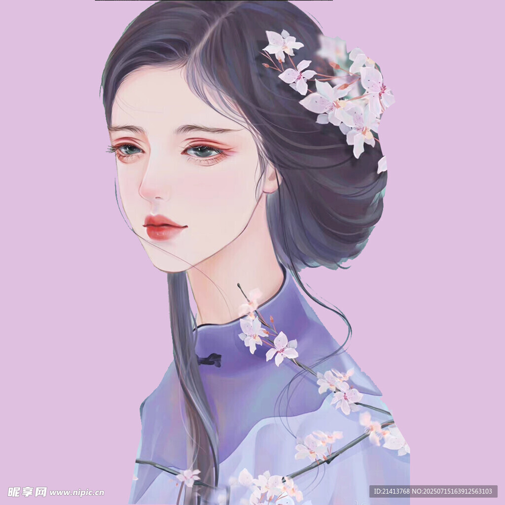 古风佳人  青丝簪花美如画