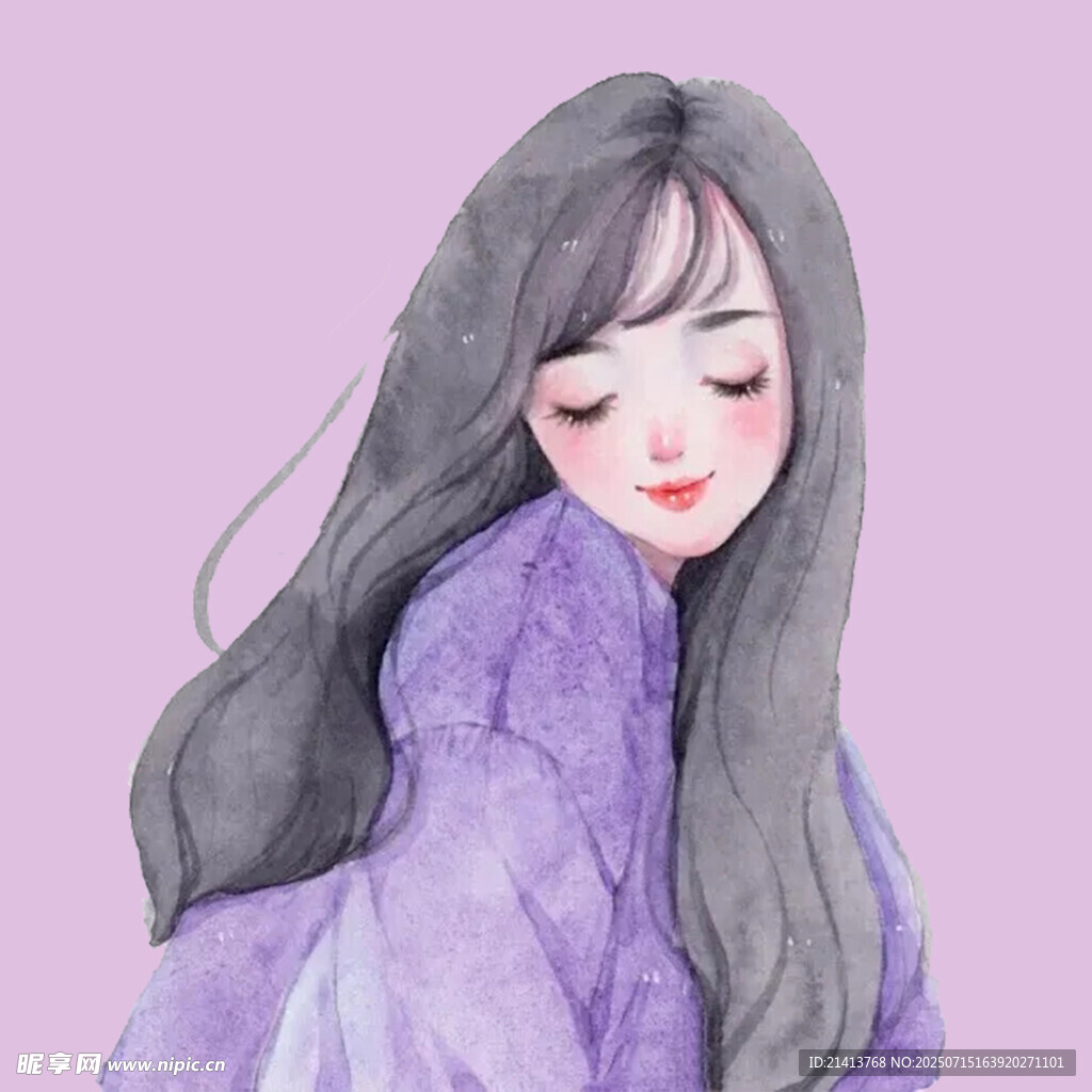 紫衣长发女孩的静谧瞬间