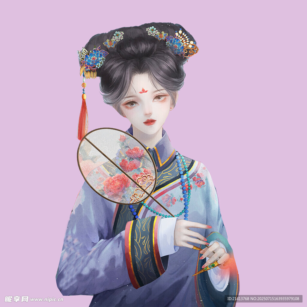 古风女子持扇优雅扮相