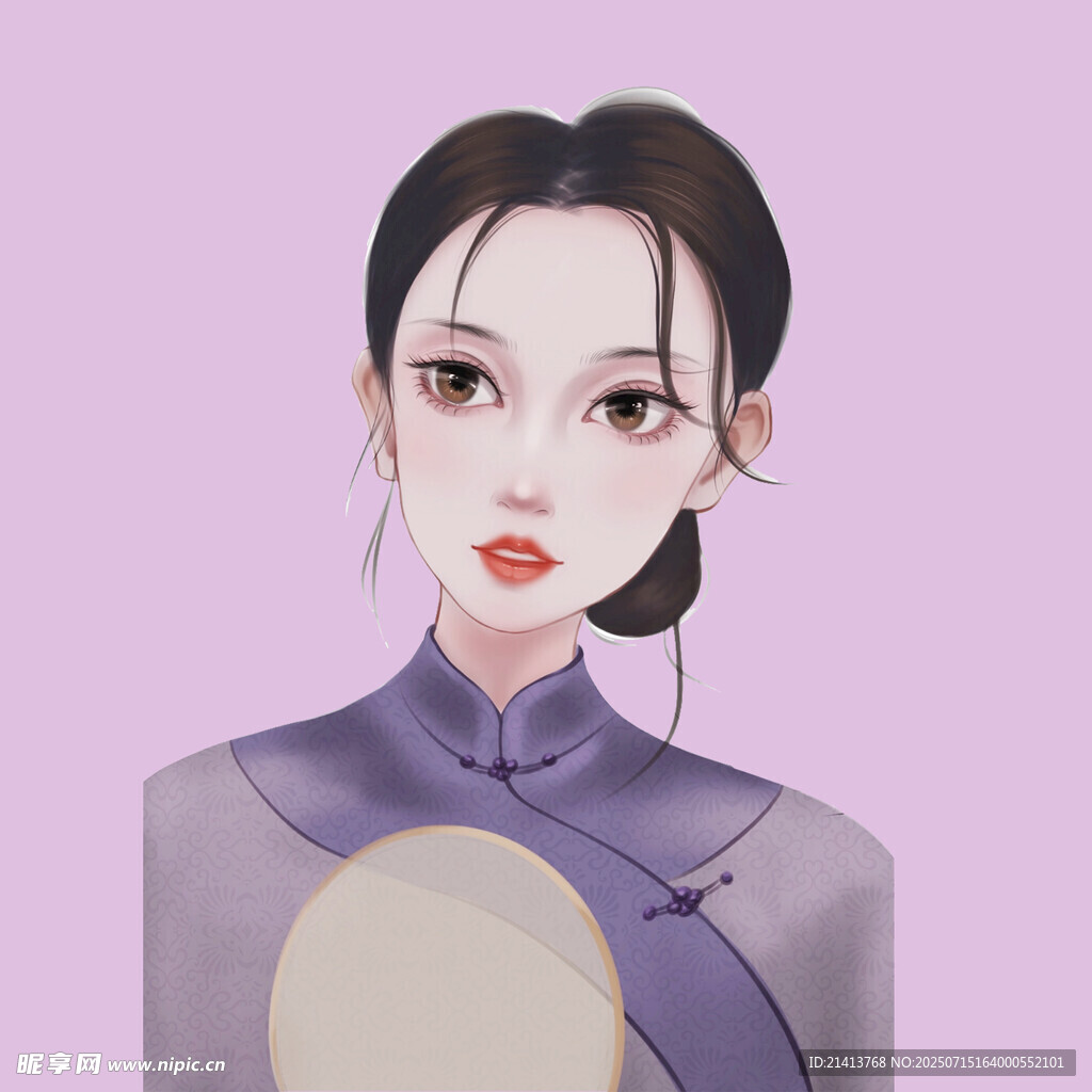 古典旗袍女子手持圆扇