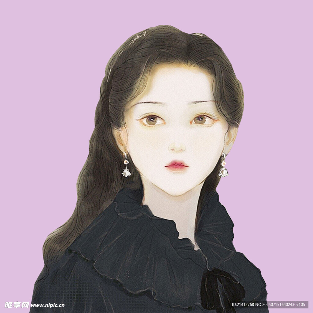 复古风黑裙长发优雅女孩