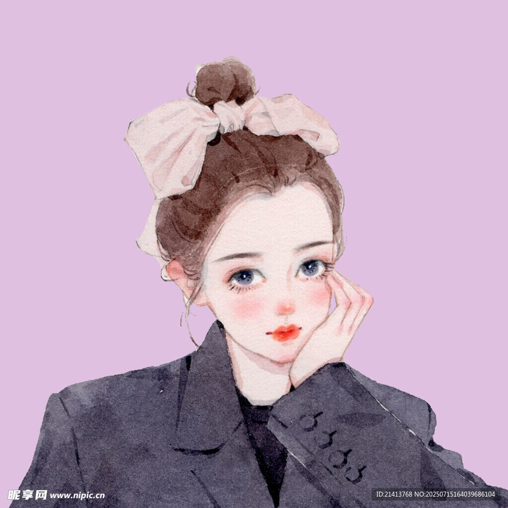 甜美蝴蝶结女孩时尚插画