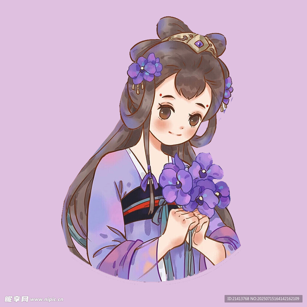古风少女手持紫花