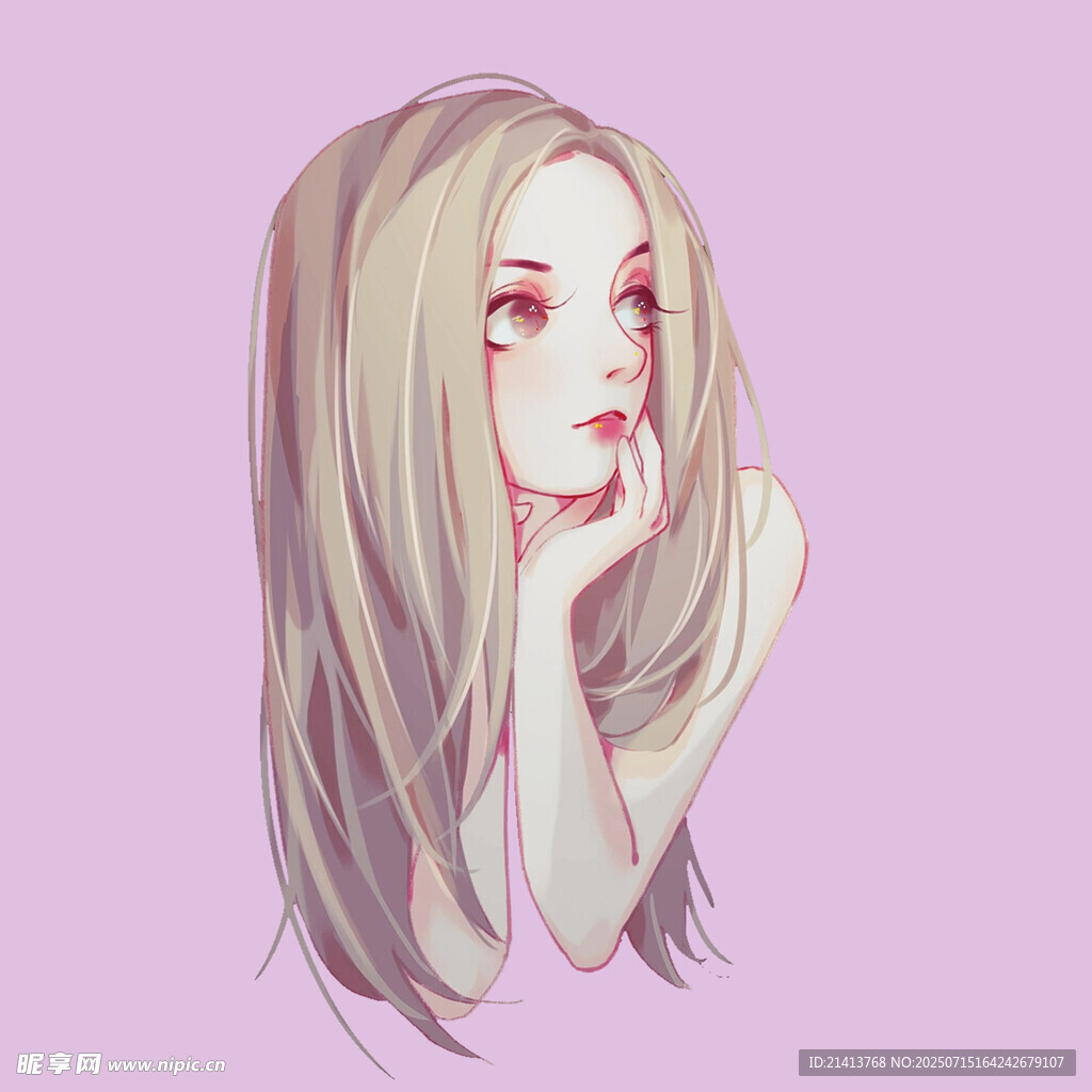 金发少女托腮梦幻插画