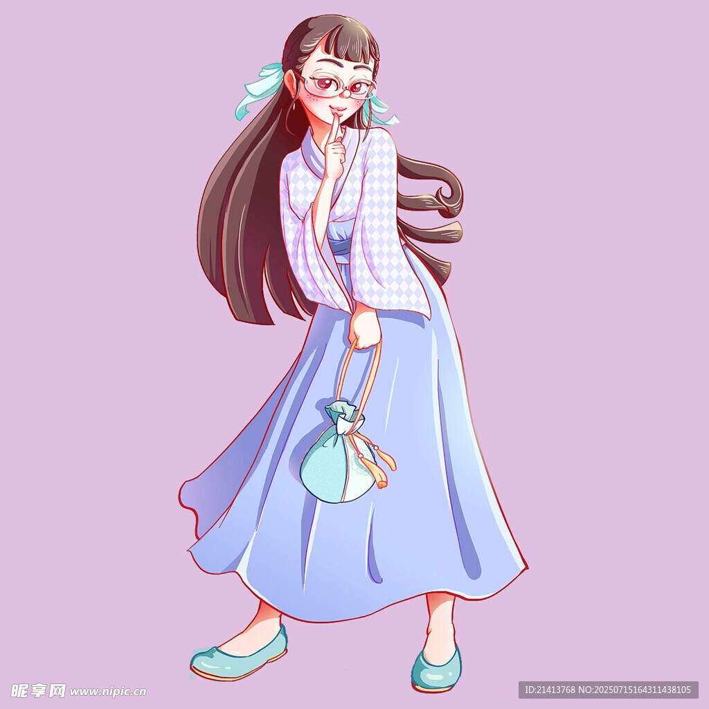 古风少女持包优雅而立