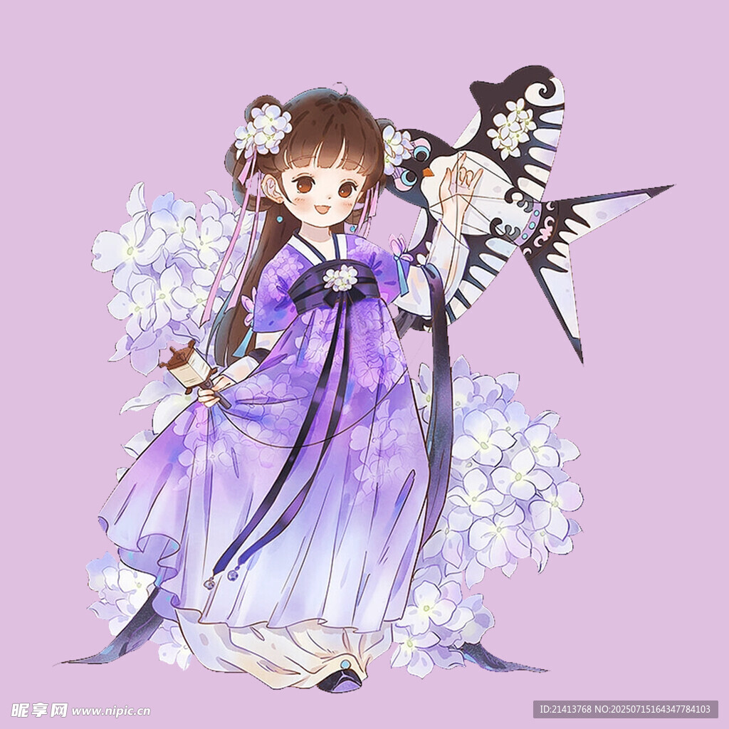 古风紫衣少女持纸鸢