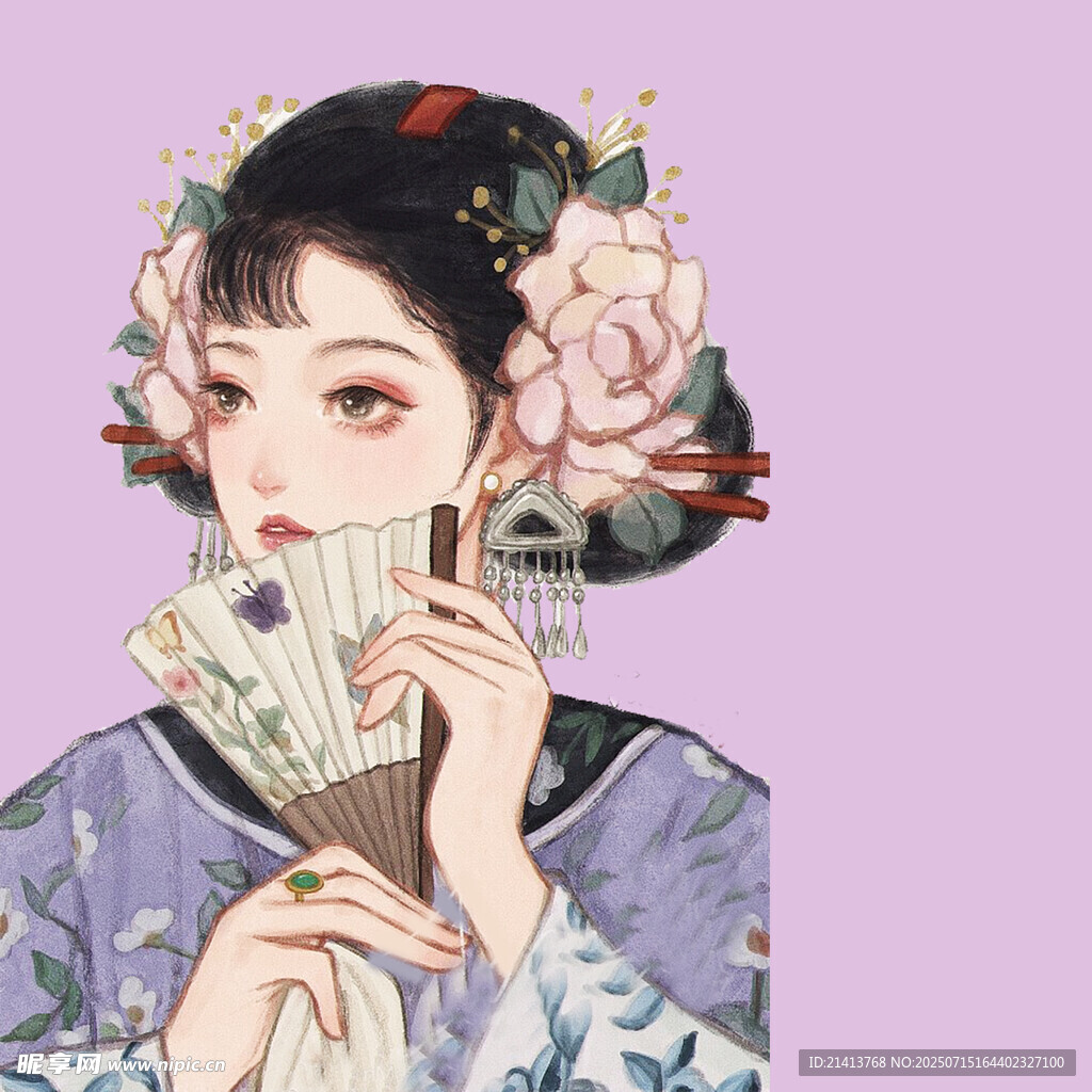 古风佳人持扇掩面