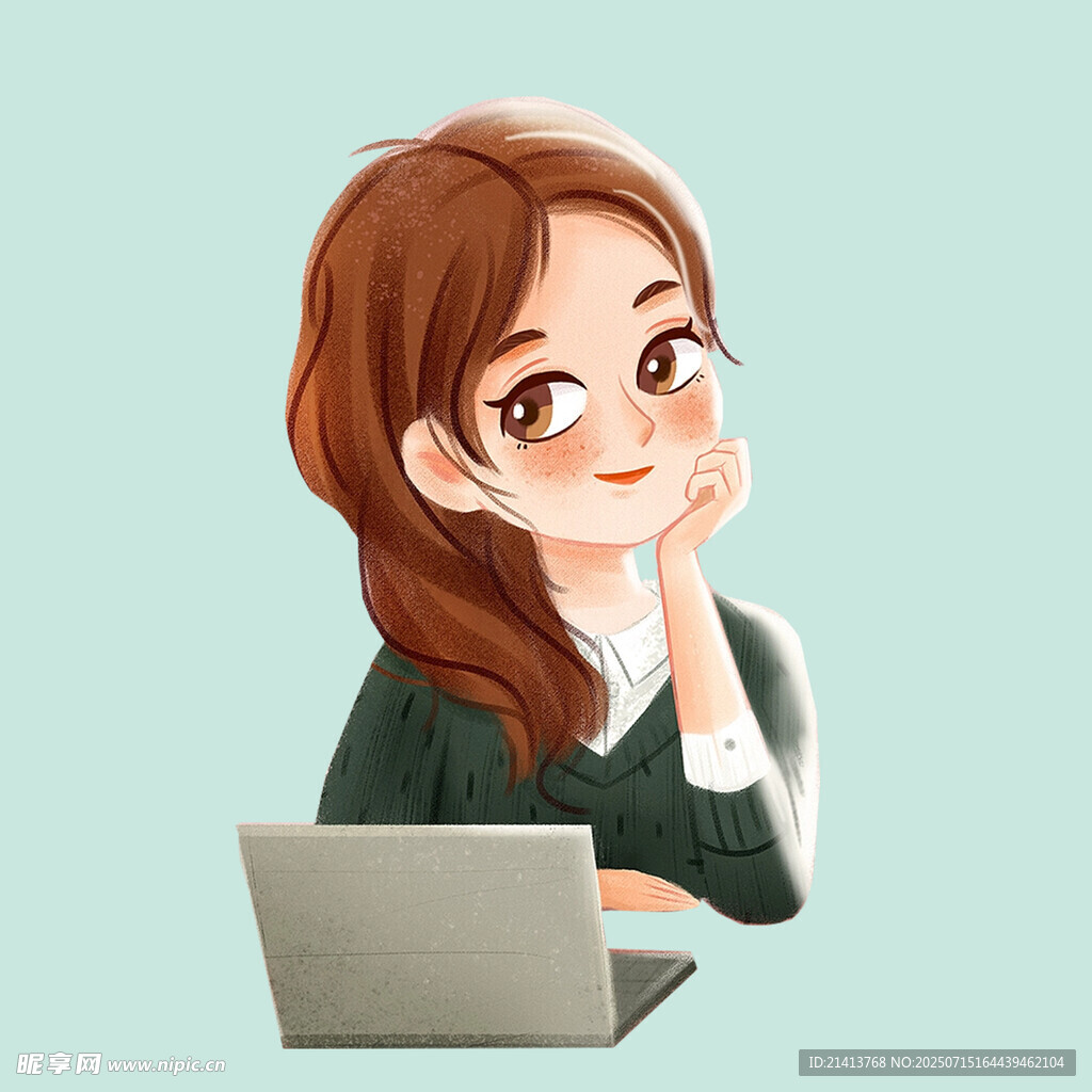 女孩专注使用笔记本电脑