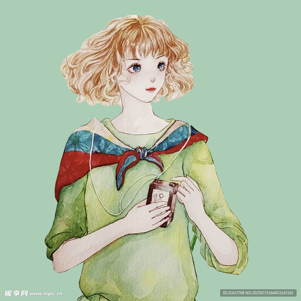 手持杯子的卷发少女