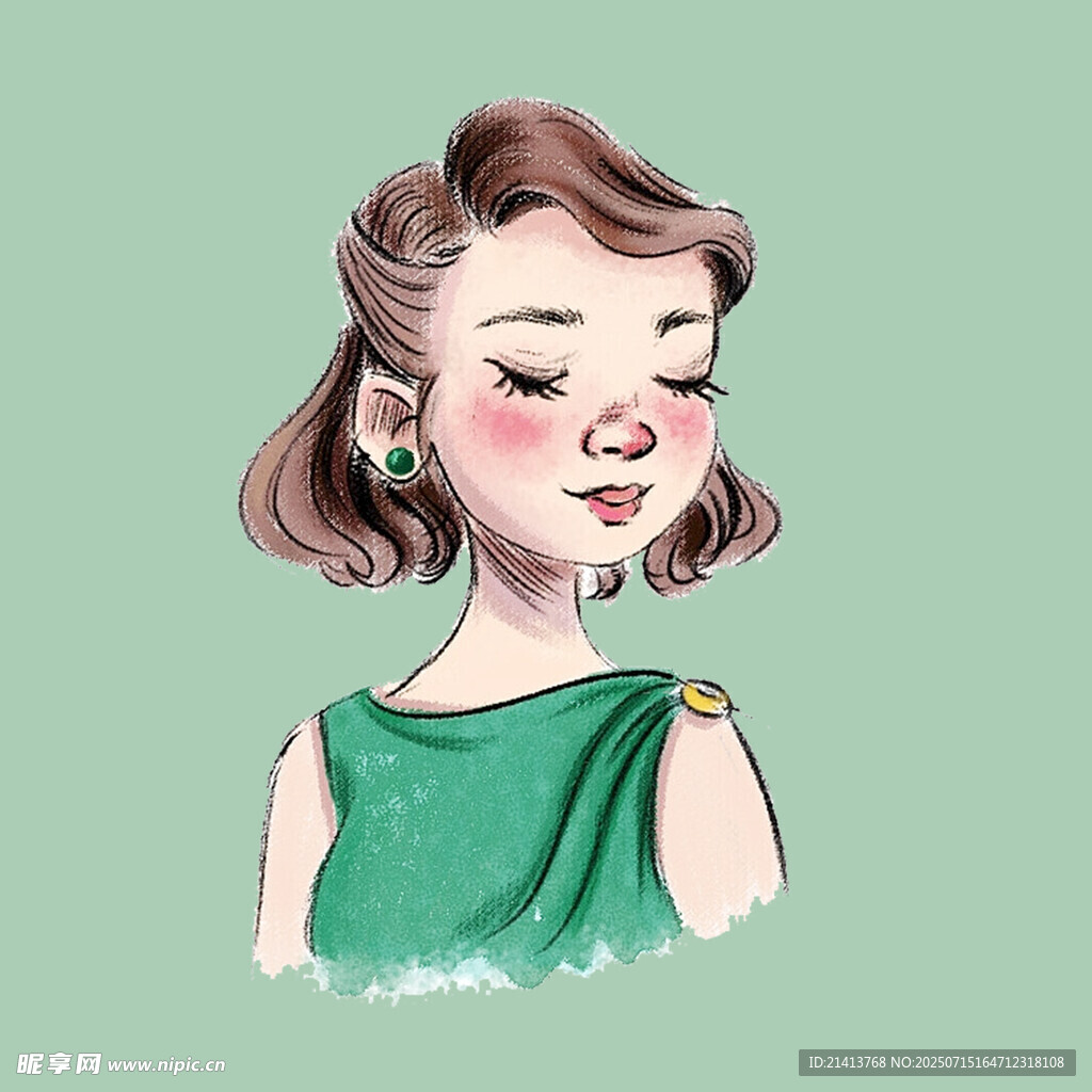 复古绿衣卷发优雅女士
