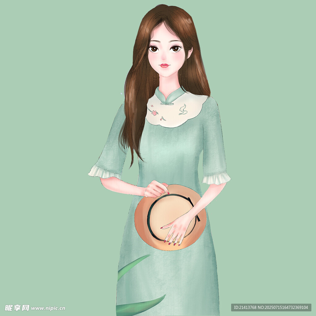 手持圆扇的古风优雅女子