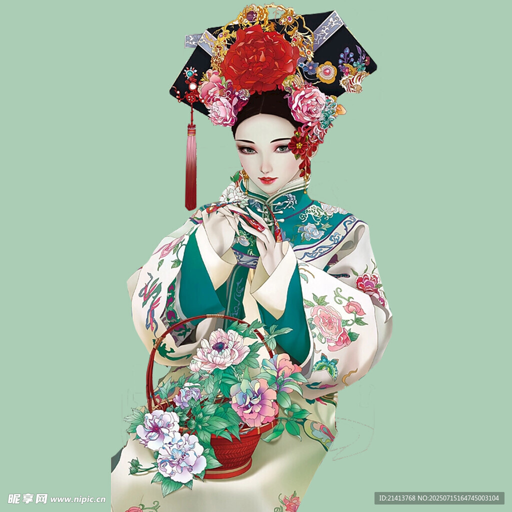 古典旗装女子  手持折扇