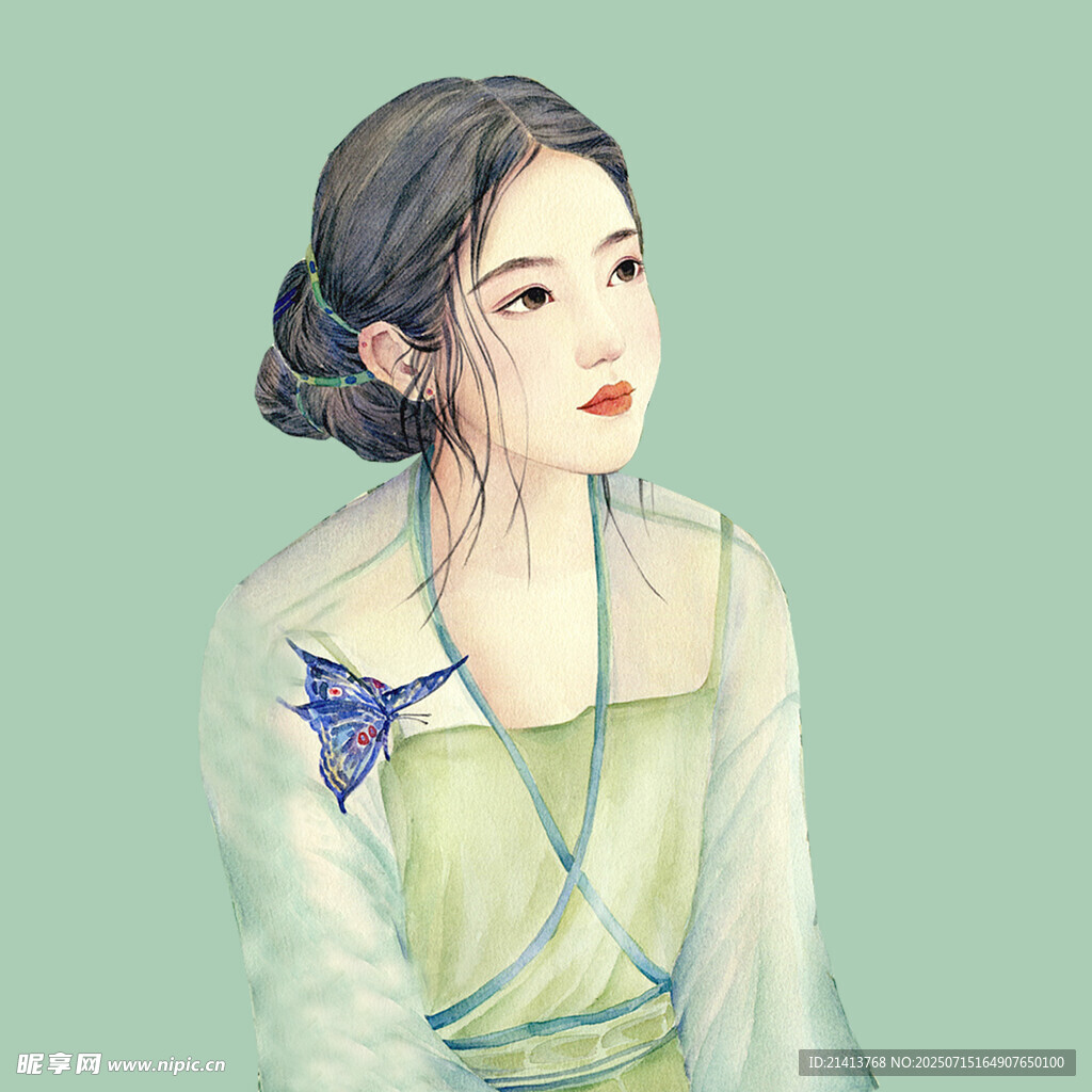 古风女子  肩头停驻蝴蝶