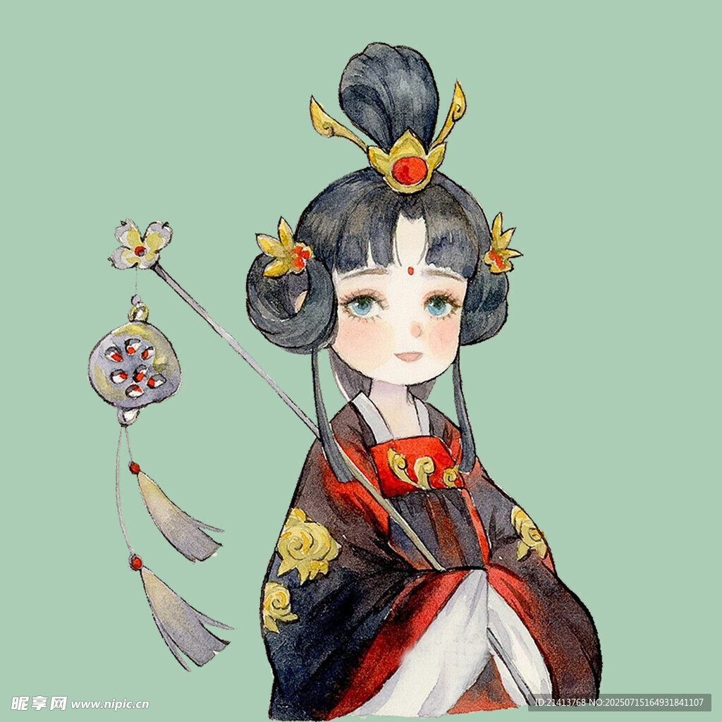 古风汉服少女持精致配饰