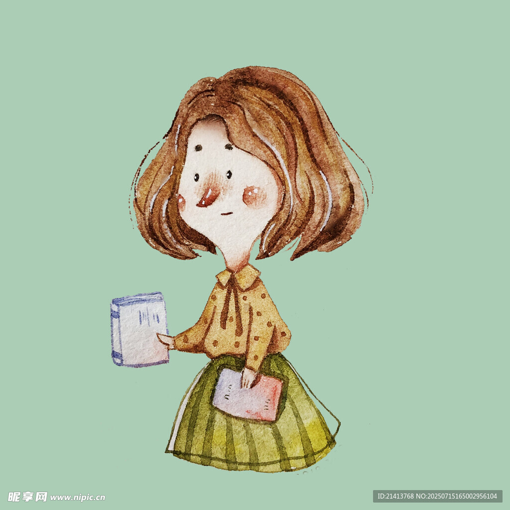 手持杯子的可爱卡通女孩