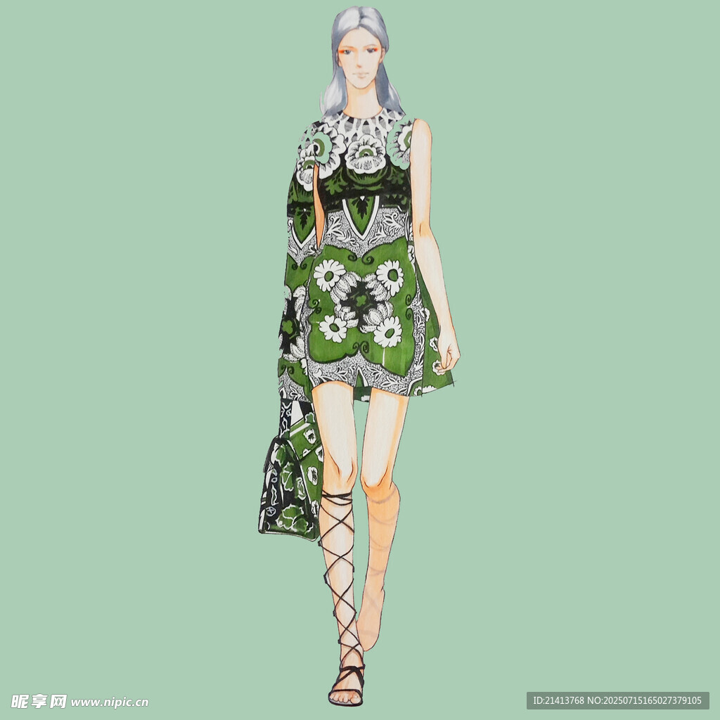 时尚模特展示个性花纹服饰