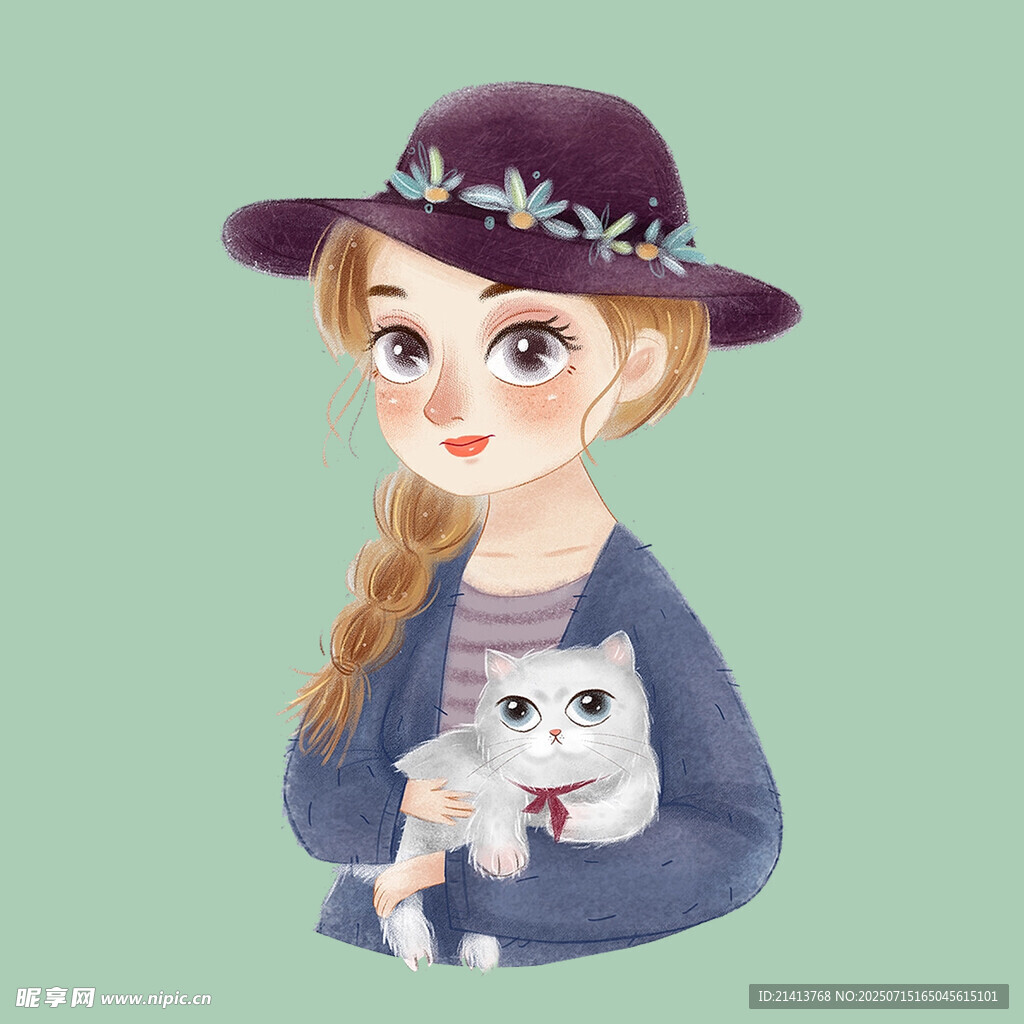 戴帽女孩与怀中猫咪