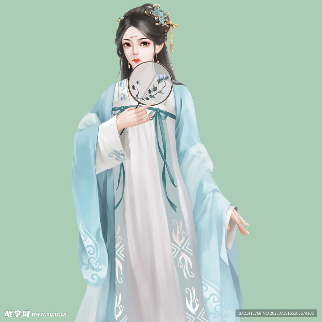 古风女子持扇展优雅风姿