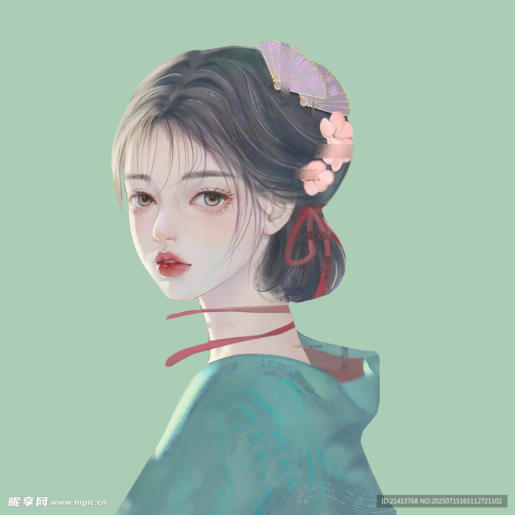 古风少女  青丝簪花俏模样