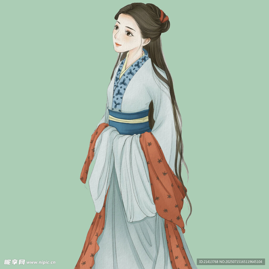 古风女子汉服优雅侧立
