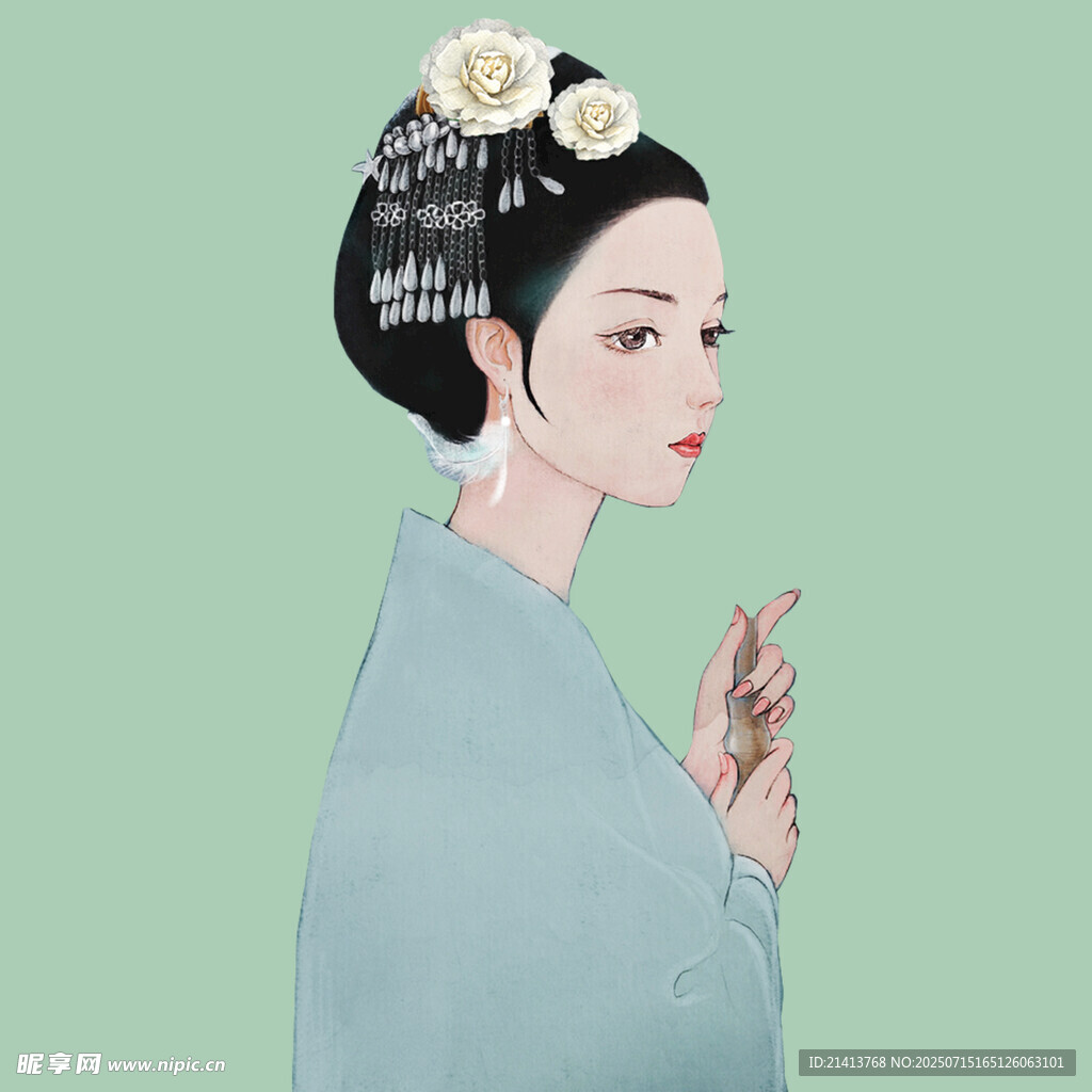 古风佳人  簪花轻嗅