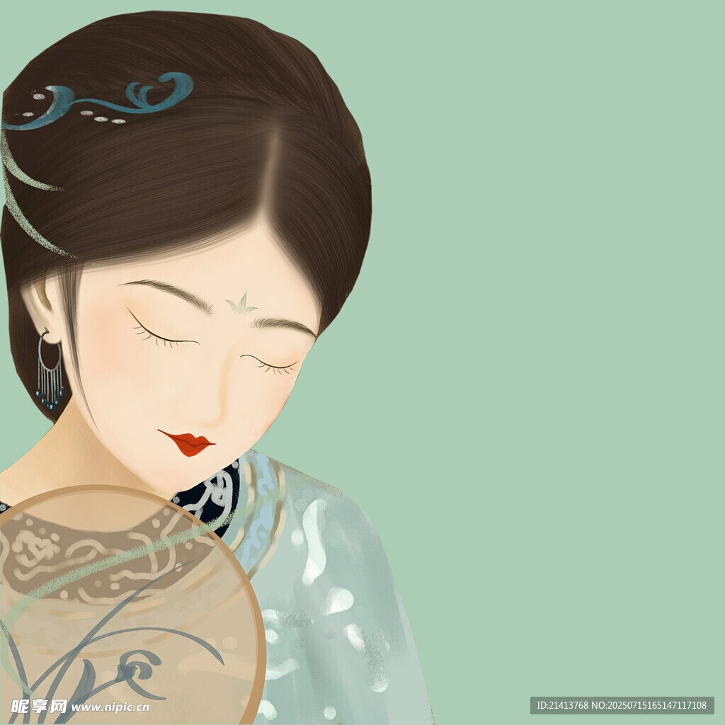 古典优雅的闭眼旗袍女子