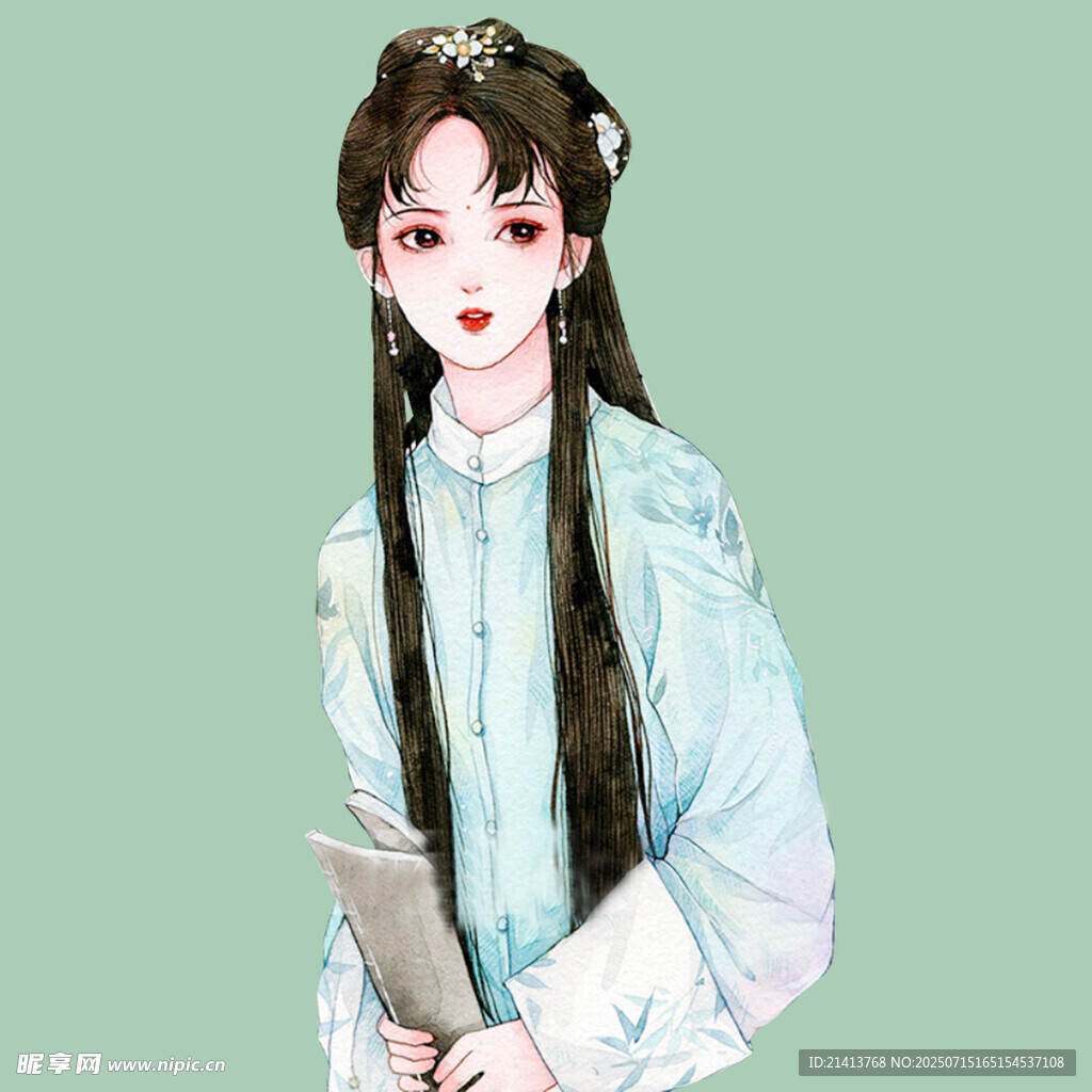 古风佳人持书卷