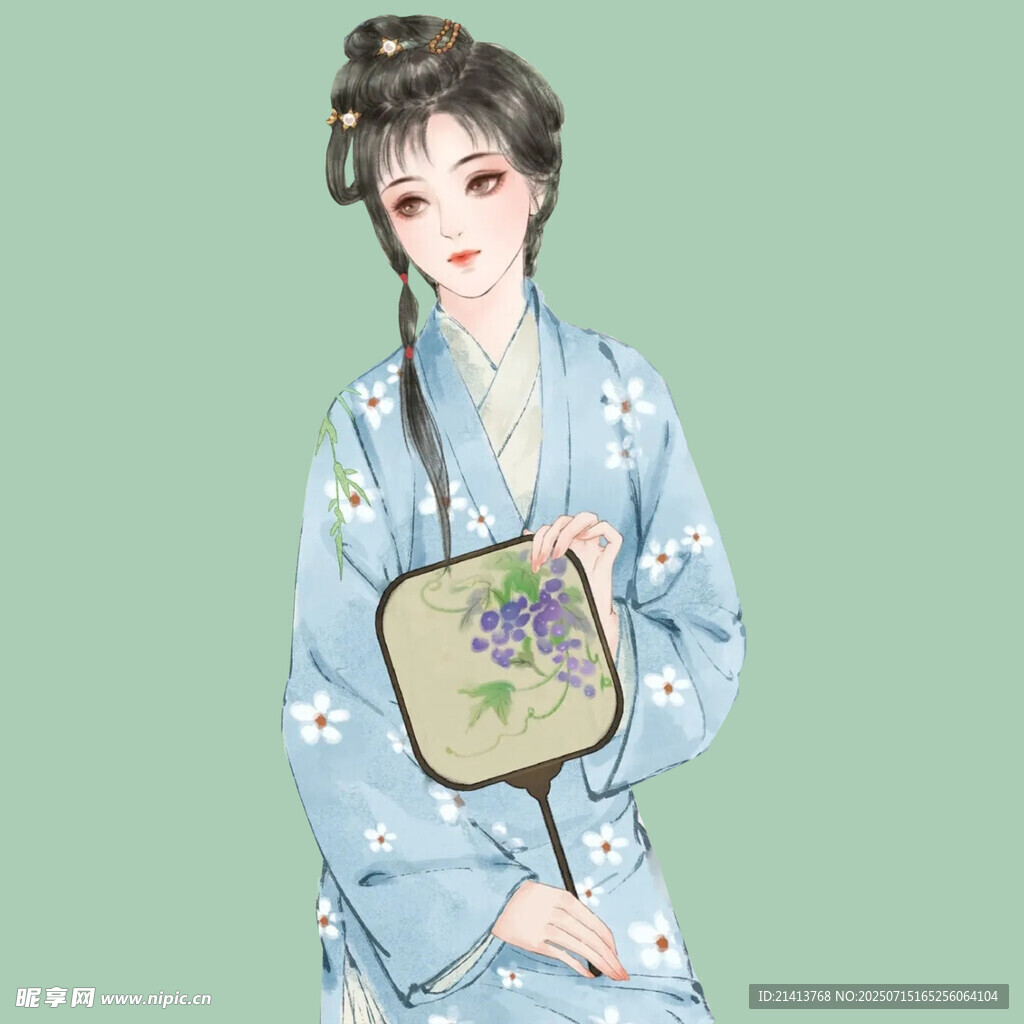 古风女子持扇优雅而立