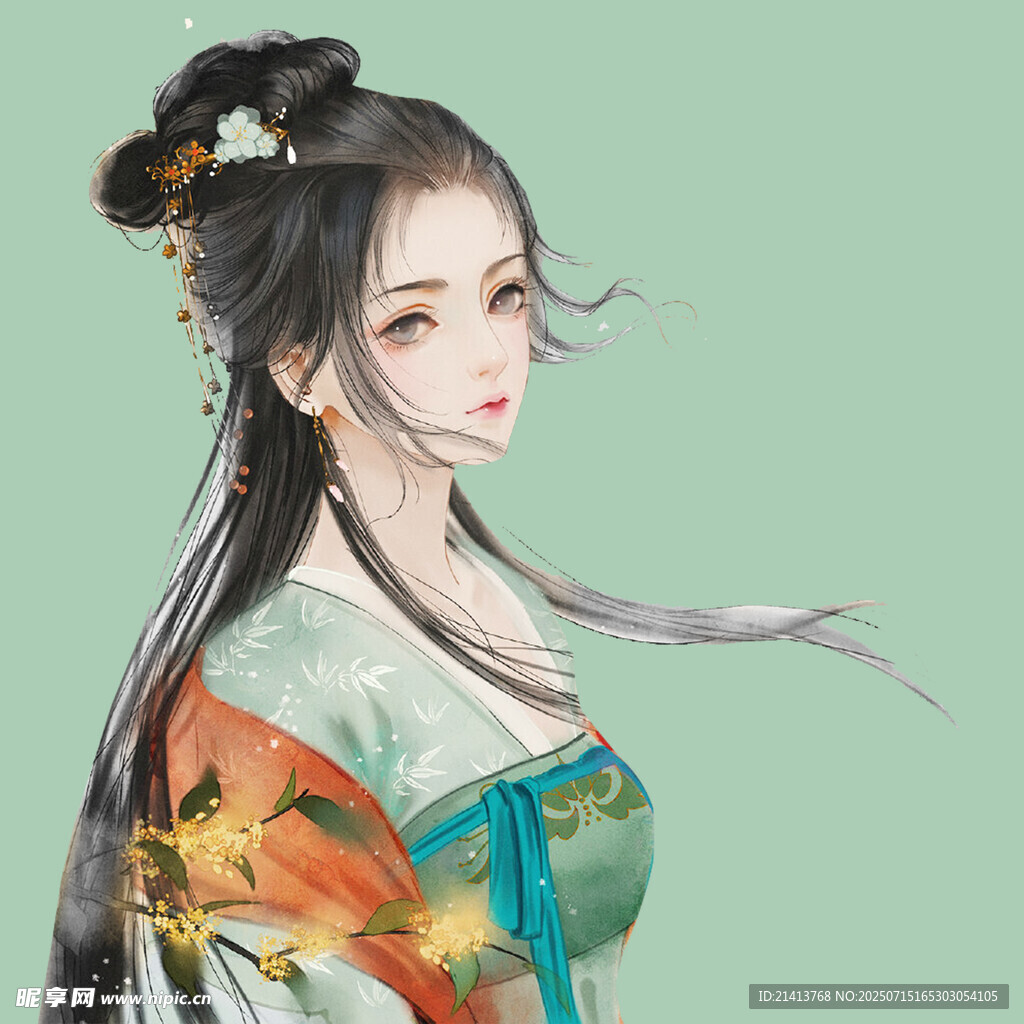 古风汉服女子优雅侧颜