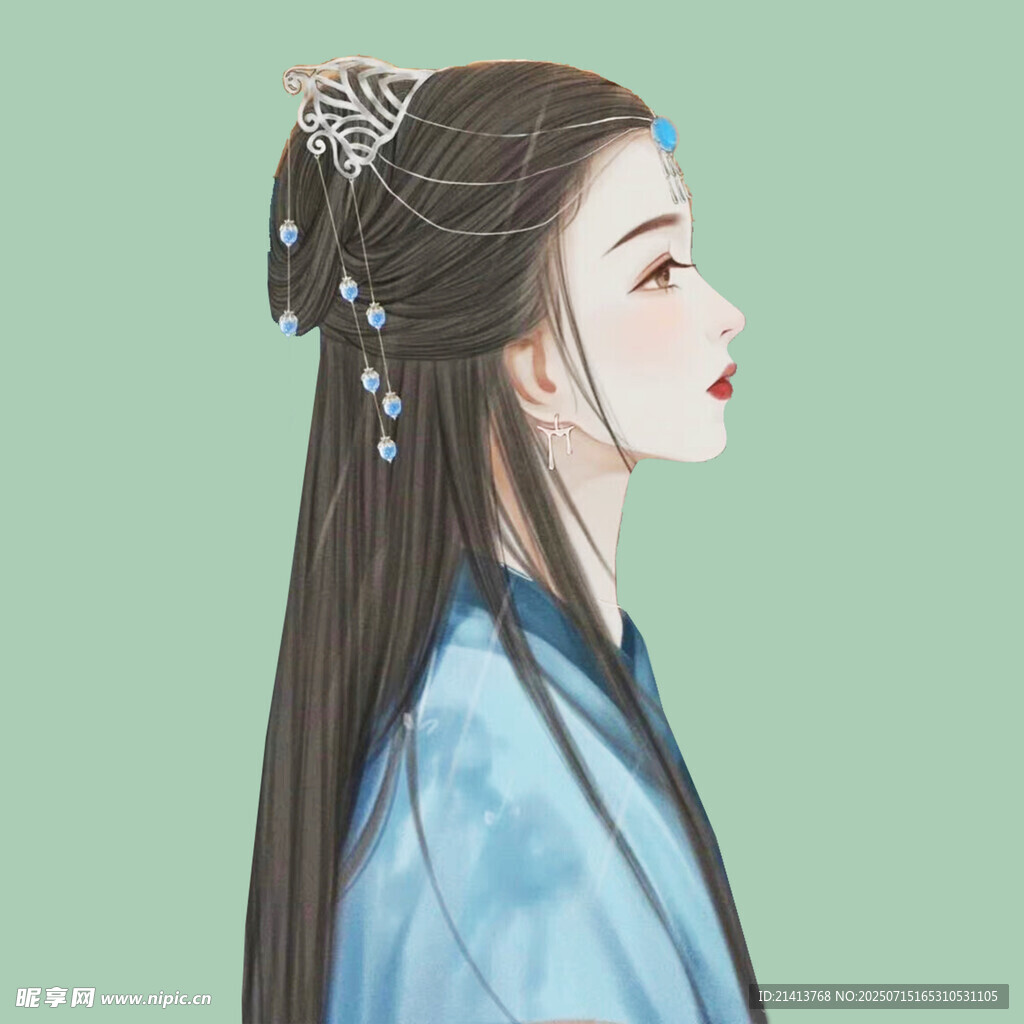 古风女子侧颜  发饰精美